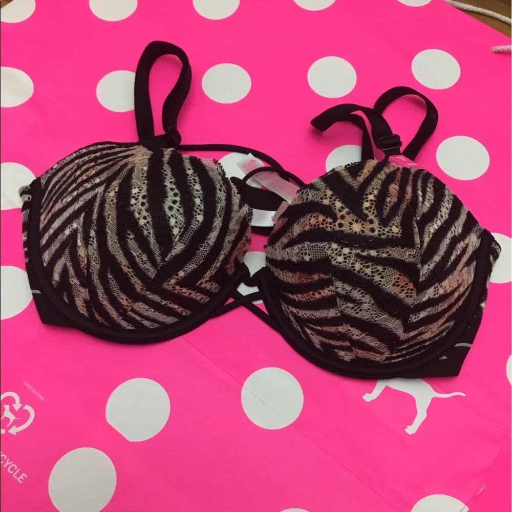 Pink date night Zebra lace Push-up bra - Picture 3 of 5